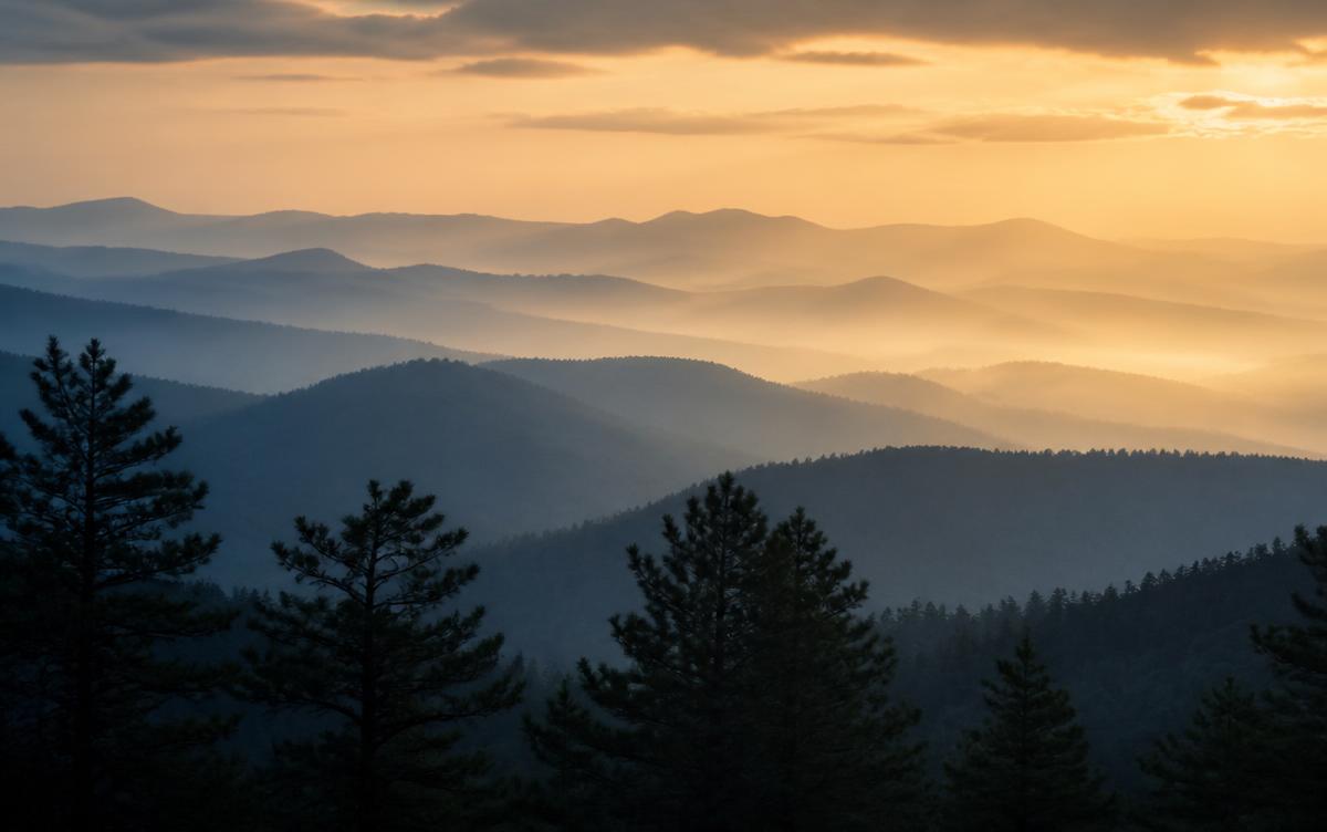 Layers of the Blue Ridge foothills at dawn